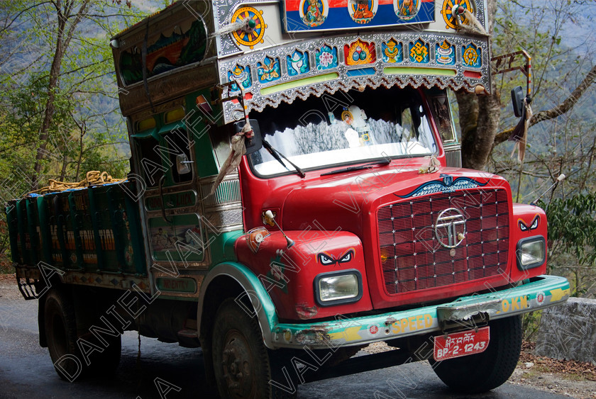 92187 Bhutan 
 Bright decorated TATA Heavy Goods colourful Lorry, Bhutan 
 Keywords: lorry heavy tata goods truck transport Bhutan